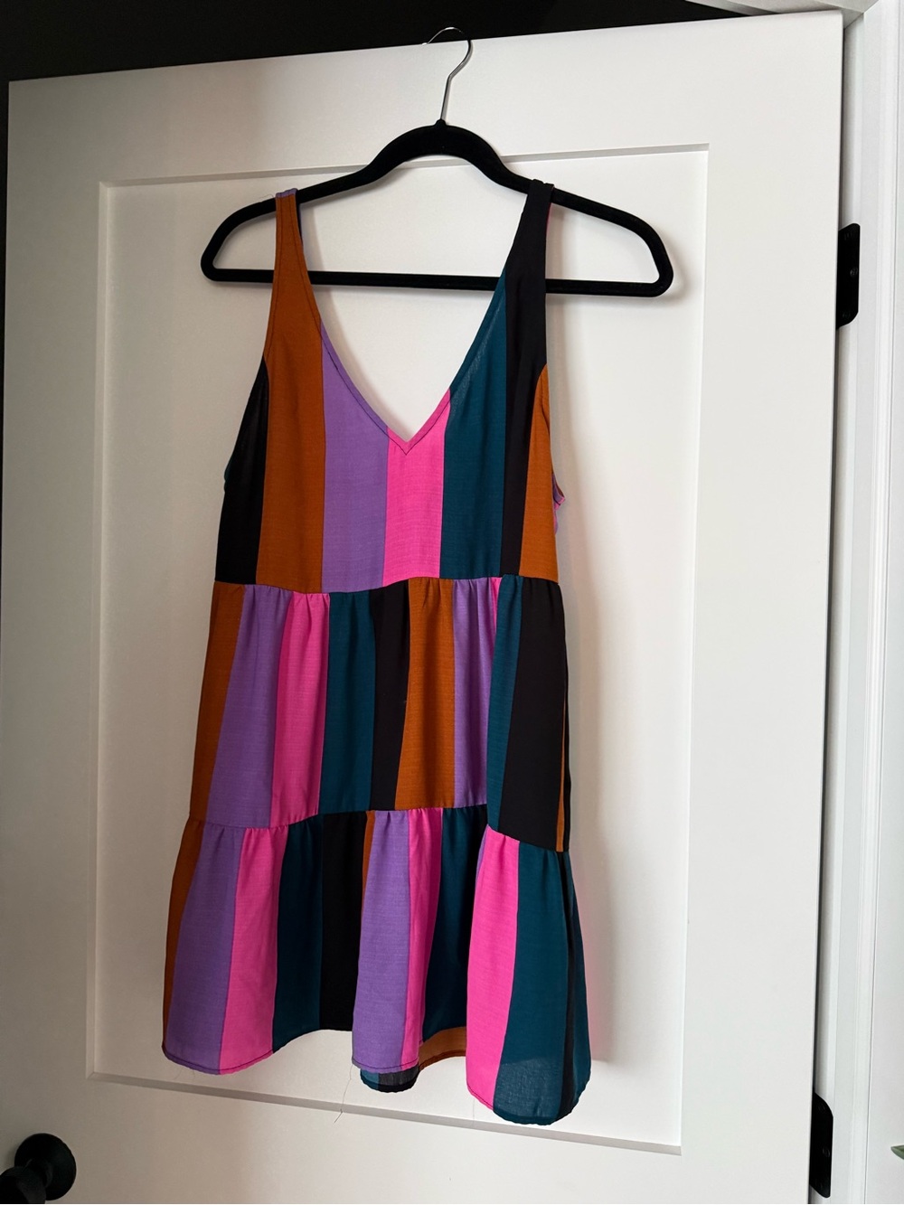 Show Me Your MuMu Striped Tiered V-Neck Dress - Pink, Teal, Purple, Brown